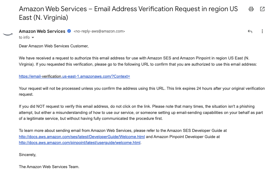 AWS SES Entity Email Confirm