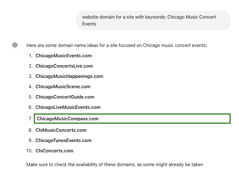 Domain Suggestions for Chicago Music Compass